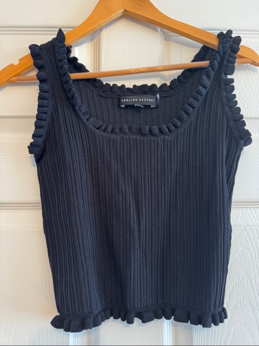 English Factory Black Ribbed Tank with Ruffle Trim